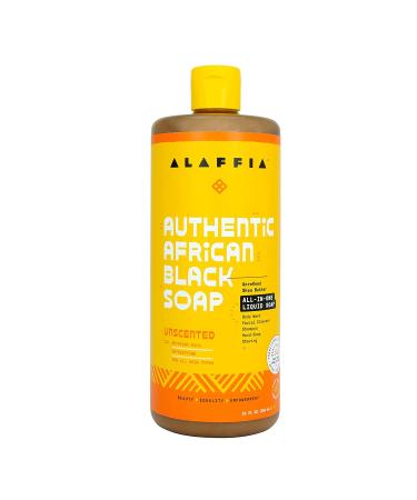 Alaffia Authentic African Black Soap - 2 Pack 32 Fl Oz | All-in-One Body Wash, Face Wash, Shampoo & Shaving Soap with Fair Trade Shea Butter, Unscented - Buy Online on SooperMarket.com