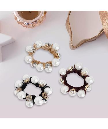 KKNEKKI Hair Scrunchie Beads - Elastic Headband with Faux Pearls and Crystals for Girls - 3 Colours: Black Brown Beige - Buy Online on SooperMarket.com