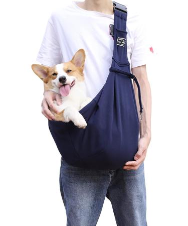 Petcute Sling Dog Carrier Bag for Small Dogs - Adjustable Padded Shoulder Strap Safety Buckle Front Pocket - Comfortable & Stylish Blue Pet Hand Spinning Carrier - Buy Online on SooperMarket.com