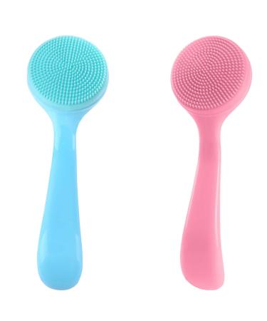 Wllhyf 2er-pack Manual face cleaning brush soft silicone-facial skinwear peeling pad peeling cleaner with PP handle to remove imprints (blue+pink)