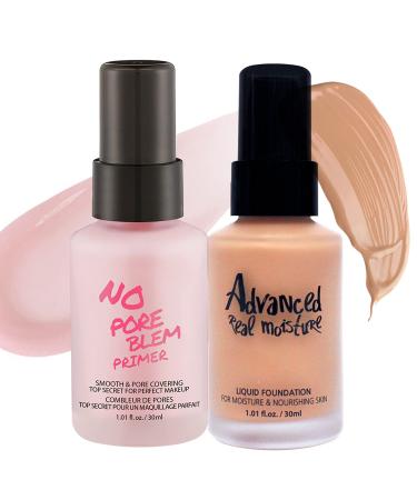 TOUCH IN SOL Best Primer & Foundation Combo - No Pore Blem Primer 30ml + Advanced Real Moisture Liquid Foundation 30ml (#25 Set)