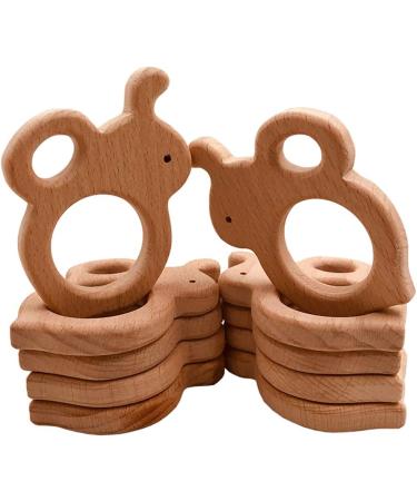 Wendysun 5pcs Cartoon Wood Teether Set - Natural Animal Round Bee Shape Baby Teething Toy - Buy Online on SooperMarket.com