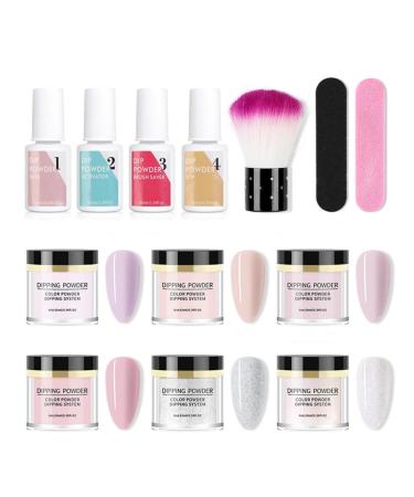FILFEEL Dip Powder Nail Kit Nail Art Manicure DIY Salon Beginner Extension Kit Nail Dipping Powder Starter Set Nail Art Powder Top Base Coat Gel Dust Brush Manicure Tool Set for DIY Salon (K1214)