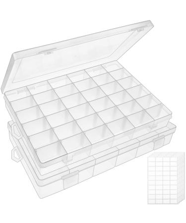 OUTUXED 36 Grids Clear Plastic Organizer Box with Adjustable Compartment Dividers, Jewlery Storage Bead Organizer Rock Collection Box for Fishing Tackles Washi Tapes Threads 1