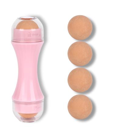 Oil-absorbing volcanic face with 4 interchangeable volcanic balls oil-absorbing volcanic face scooters made of natural volcanic stone face roller oil absorbent (pink)