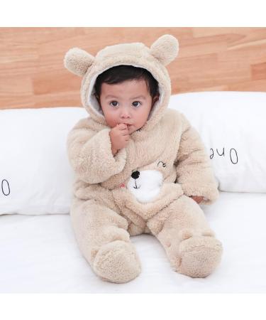 Newborn Cartoon Bear Snowsuit | Baby Winter Coat Footed Romper | Khaki 6-9 Months - Buy Online on SooperMarket.com