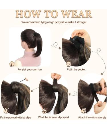 MORICHY Ponytail Extension 14Inch Synthetic Natural Wavy Ponytail Extension Hair Wrap Around Pony Tail Hair Extensions for Women Girls Black Brown Color (Brown Black) 14Inch Black Brown - Buy Online on SooperMarket.com