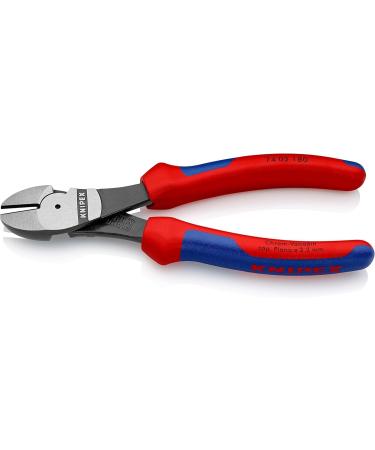 Knipex High Leverage Diagonal Cutter black atramentized with multi-component grips 180 mm (self-service card/blister) 74 02 180 SB Multi-component Grips Blue/Red 180 mm atramentized on self-service card - Buy Online on SooperMarket.com