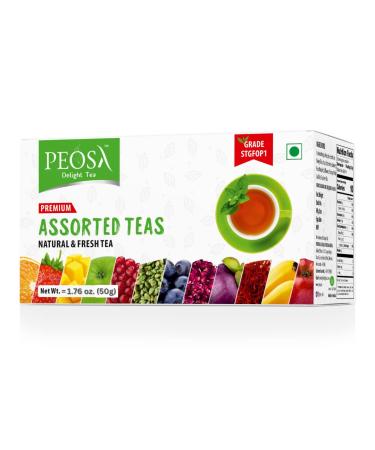 Peosa Delight Tea - Assorted Teas Alphonso Mango Sweet Lime Apple Orange - Strawberry Saffron Vanilla bean Rose Almond Hibiscus Hot & Iced Green Tea - Black tea 1.72 Oz Box 20 tea bags