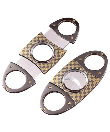 amropi Cigar Cutter Guillotine Stainless Steel Checkered Cigar Clippers in Gift Pouch 2 Pack (Gold Checkered x 2)