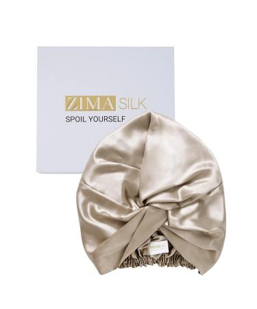 Zimasilk 22 Momme sleeping hood made of 100% mulberry bead for women hair care natural silk for sleeping silk hood with an elastic stay on the head classic pleated blind 1 piece of unit size gray -brown