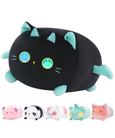 Mewaii 8'' Soft Black Cat Plush Pillow Stuffed Animal Squishy Pillow - Fluffy Cuddle Plush Toy for Adults Girls and Boys for Kids Cat With Big Eyes 8in/20cm