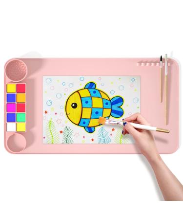 MOHOPE Flexible Silicone Painting Mat, 20"x11" Large Silicone Mats for Crafts, Silicone Art Mat-Non Stick Drawing Boards with Silicone Cup for Painting, Clay, Art, Casting Resin and Play Doh (Pink) Pink 20"x11"
