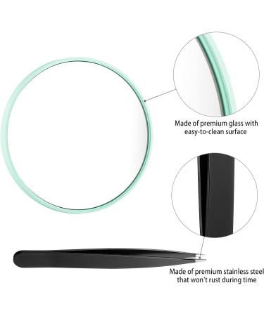 Funtopia 20X/10X Magnifying Mirror and Tweezers Kit - Compact Travel Mirror for Makeup, Eyebrow Tweezing, Blackhead & Blemish Removal - 3.5 Inch Green - Buy Online on SooperMarket.com