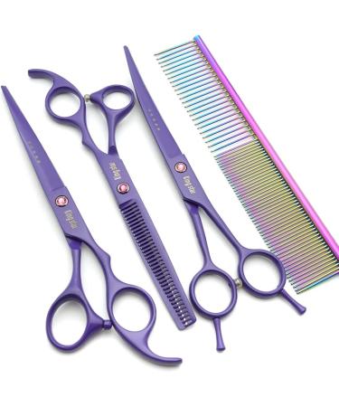 Kingstar 7 Pet Grooming Scissors Set - Straight, Thinning, Curved - Purple Professional Kit with Case and Comb - Buy Online on SooperMarket.com