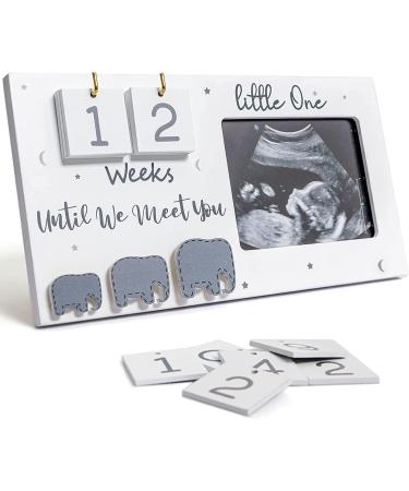 Sonogram Picture Frame, Ultrasound Photo Frame with Baby Countdown Weeks, Baby Announcement, Elephant Nursery Decor for Birth Information, Expecting Parents to be Unique Gifts for Pregnant Women