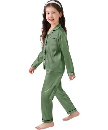 SWOMOG Kids Silk Pyjama Set - Unisex Satin Button Down PJs for Boys & Girls, Soft Sleepwear for Children, 6-7 Years, Matcha Green - Buy Online on SooperMarket.com