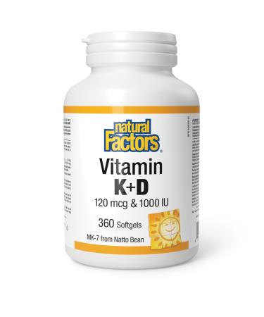 Natural Factors Vitamin K2+D3 120mcg & 1000iu 360 softgels MK-7 From Natto Bean Help build and maintain bone health.