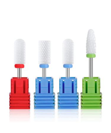 MELODYSUSIE Nail Drill Bits Set Ceramic Safety Professional 3/32 Inches Nail Bits for Filing Acrylic Nails Gel Nails Down Removing Cuticle Tools (Ceramic 4pcs)