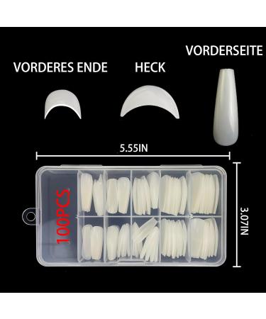Lofuanna Ballerina Nails - 100 Long Coffin Fake Nails | Full Cover Artificial Fingernails with Case | 10 Sizes for Nail Studios & DIY Nail Art - Buy Online on SooperMarket.com