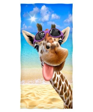Dawhud Direct Selfie Giraffe Beach Towel for Women, Girls, Kids, Men, Giraffe Bath Towel Print 30" x 60" Pool Towel Super Soft Plush Cotton Giraffe Towel for Animal Lovers Giraffe Selfie
