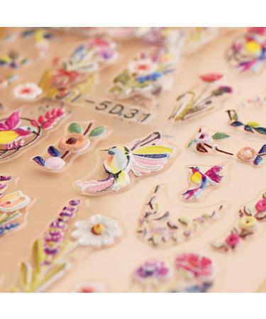 Dornail 5D Embossed Bronzing Nail Stickers - Spring Floral Decals for Women Manicure - Colorful Flower & Bird Nail Art Accessories - Buy Online on SooperMarket.com
