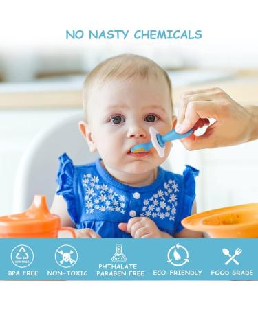 Vicloon Baby Fork and Spoon Set - 2 Pcs Infant Silicone Training Utensils for Baby Led Weaning - Self Feeding Learning Spoons - Blue - Buy Online on SooperMarket.com