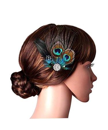 Feather Peacock Hair Clip Natural Feather Fascinator Barrette with Sparking Rhinestone