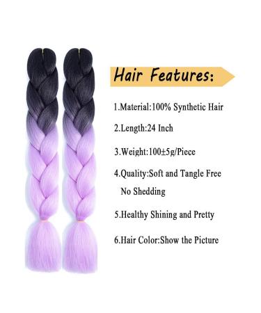 Buy Purple Kanekalon Braids Extensions | 24 Jumbo Box Braids Ombre Hair | 6-Pack Synthetic Hair for Crochet Braids (Black-Purple) - Buy Online on SooperMarket.com