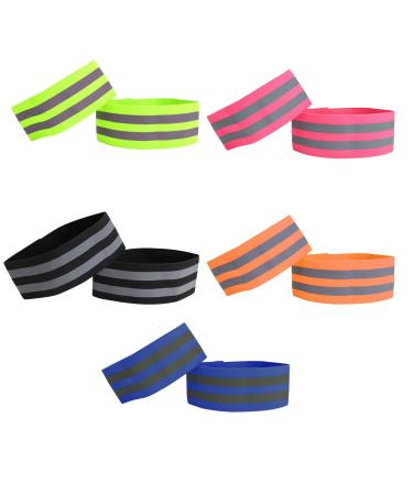 Sprhr 10 pieces double reflecting tapes adjustable elastic trouser clamp bike in 5 colors reflector strap Velcro fabric for lower legs and arms.