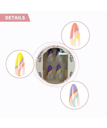 Luvadeyo 24 PCs Almond Press-On Nails | Rainbow Acrylic Fake Nails with Glue for Women & Girls - Buy Online on SooperMarket.com