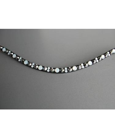 Happiness Horses Headband - Silver & White Glitter Rhinestone Curved Strap | COB Dark Brown Leather - Buy Online on SooperMarket.com