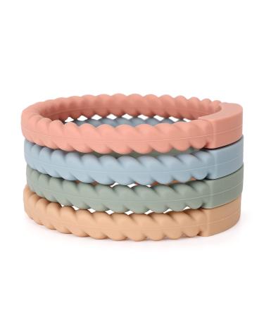 Socub Silicone Baby Teether Toy 4 Pack BPA Free Soft Silicone Teether Bracelets for 3+Month Babies Wearable as Bracelets Baby Chew Toy (Sage/Ether/Muted/Apricot) Sage Ether Muted Apricot