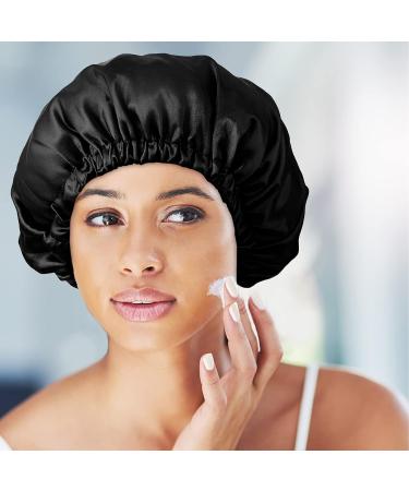 Vorey Satin Sleep Bonnet for Women - Large Double Layer Silk Hair Bonnet in Black - Buy Online on SooperMarket.com