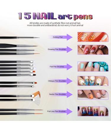 Teenitor Professional Nail Art Painting Kit - 15 Stencils, 15 Brushes, 5 Dotting Tools - Nail Pen Designer Set with Stickers for UV Gel Nail Art Beginners - Buy Online on SooperMarket.com