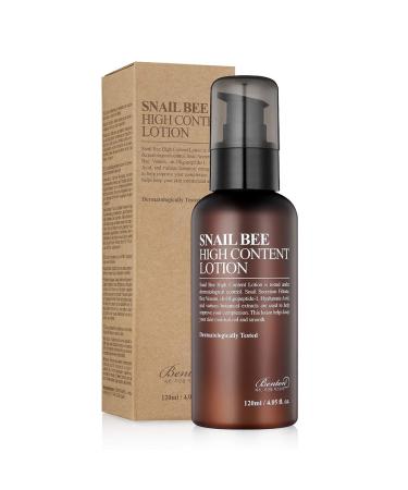 BENTON Snail Bee High Content Lotion 120ml (4.05 fl. oz.) - Contains Snail Secretion Filtrate & Bee Venom Repair Damaged Skin Reduces Acne Scars for Oily Skin Firming Skin Skin Smooth