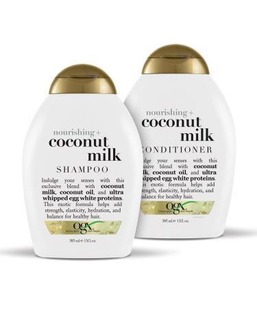 OGX Nourishing + Coconut Milk Shampoo & Conditioner Set, 13 Fl Oz (Pack of 2) (packaging may vary), White