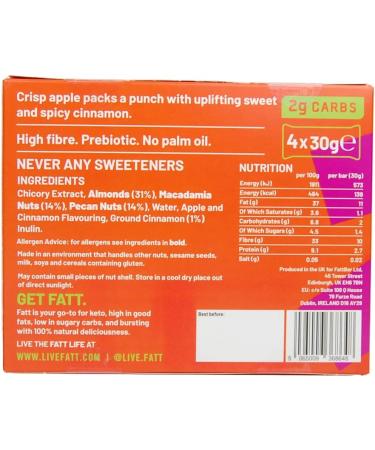 Fatt Keto Nut Bars (Apple & Cinnamon 4 Pack) - Low-Carb Gluten Free Snack Bars - High-Fiber, Vegan & 100% Natural - Fattbar Apple & Cinnamon 4 count - Buy Online on SooperMarket.com