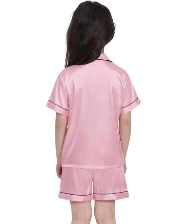 Kids Silk Pyjamas Set | Short Sleeve Satin PJs for Girls Boys | Button-Down Silky Nightwear for Children and Teens | Age 4-16 | Pink - Buy Online on SooperMarket.com
