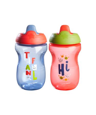 Tommee Tippee Sippee Cup Water Bottle for Toddlers Spill-Proof BPA Free Colorful and Playful Designs 10oz 9m+ 2 Count Blue and Red