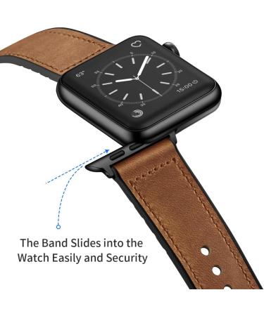 OUHENG Genuine Leather and Rubber Hybrid Band for Apple Watch 49mm/45mm/44mm/42mm - Brown/Black Adapter - Sweatproof Band for iWatch Series 8 7 6 5 4 3 2 1 SE2 SE - Buy Online on SooperMarket.com