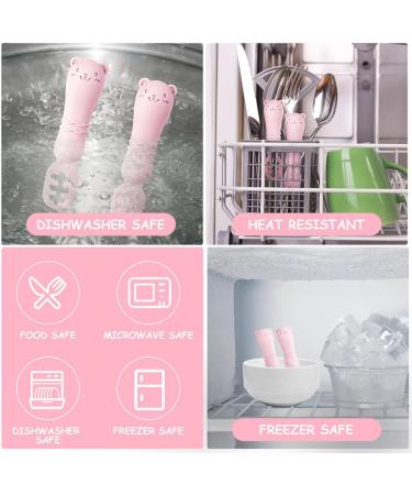 Vicloon Baby Fork and Spoon Set - 2Pcs Silicone Weaning Spoon for Self Feeding - Easy Grip Toddler Cutlery Kit - Soft Infant Utensils (Pink) - Buy Online on SooperMarket.com