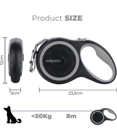 Edipets 5m Retractable Dog Leash - Flexible Extendable Leash for Dogs up to 20kg | Comfortable Walks with Inserable Design - Buy Online on SooperMarket.com