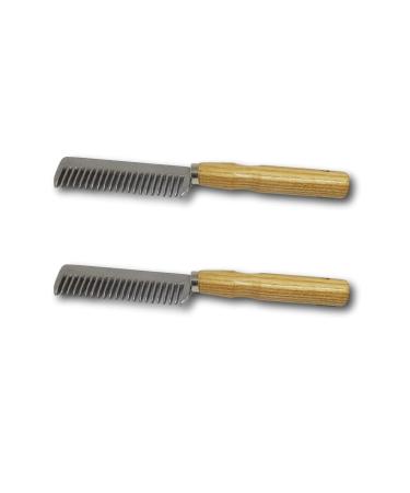 Mane comb for horse donkey made of metal with sturdy wooden handle (2x wooden handle)