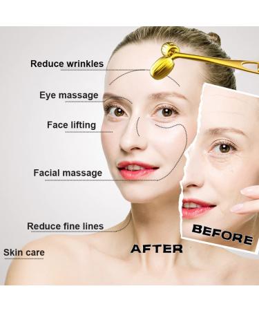Winyoung Gold Metal Face Roller & Gua Sha Massage Set for Face, Neck, Eyes & Body - Facial Skin Care Tool for Eye Treatment - Buy Online on SooperMarket.com