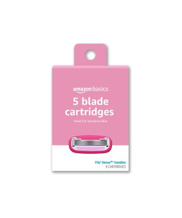 Amazon Basics Women's 5 Blade FITS Razor Refills for Women, FITS Amazon Basics FITS Handles and Venus Handles, 6 Refill Cartridges, 1 Pack of 6 6 Refills
