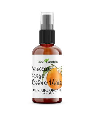 Organic Moroccan Orange Blossom (Neroli) Water | 4oz Glass Bottle w/Sprayer | Imported from Morocco | 100% Pure (Food Grade) Rich in Vitamin A & C. Perfect for Hydrating & Rejuvenating Your Skin