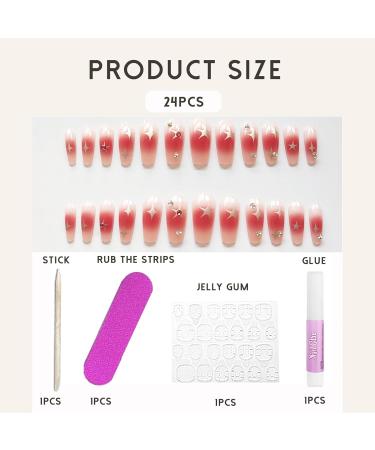 Shop Moguri 24-Piece Pink Diamonds Artificial Nails - Glossy Medium Length Acrylic with Stars Moon & Blush Designs - International Shipping Available - Buy Online on SooperMarket.com