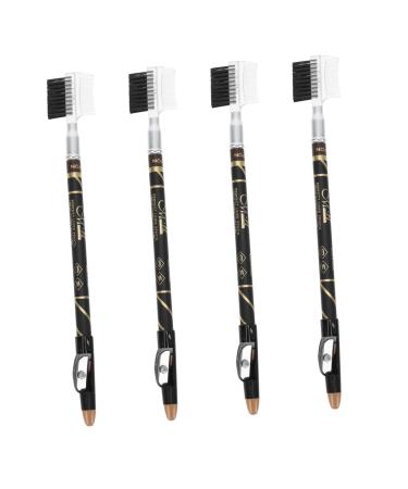 MUSISALY 4pcs Two-in-one Eyebrow Pencil Eyebrow Pencils with Pencil Sharpener Eyebrow Cosmetics Wooden Brown