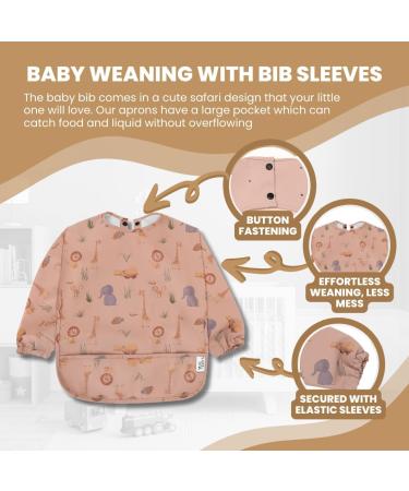 Yum Yum's Silicone Baby Bibs | Waterproof Long Sleeve Weaning Bib for Babies 6-12 Months - Toddler Apron in Pink Safari Print - Buy Online on SooperMarket.com